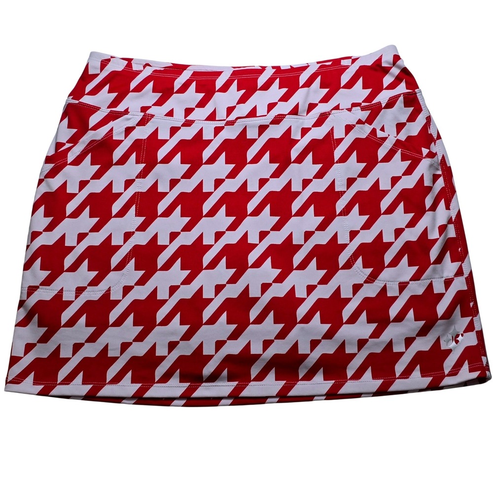 Jofit Womens Size L Golf Skort Red White Houndstooth Pull-On Snap Back Pockets